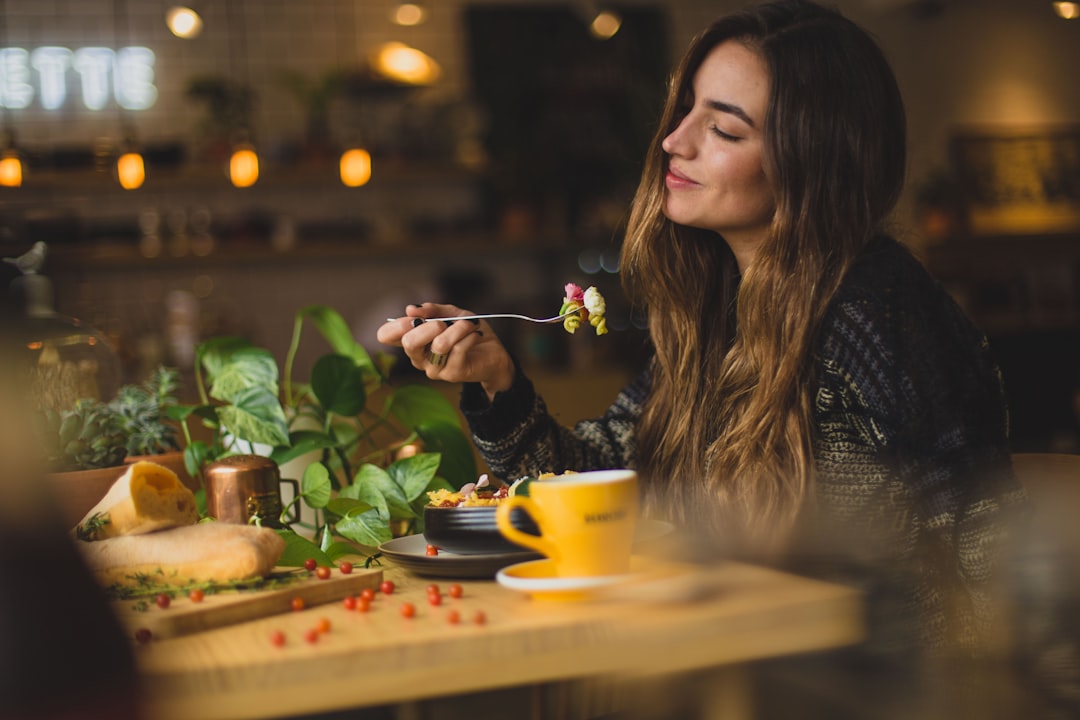Woman eating slowly and mindfully